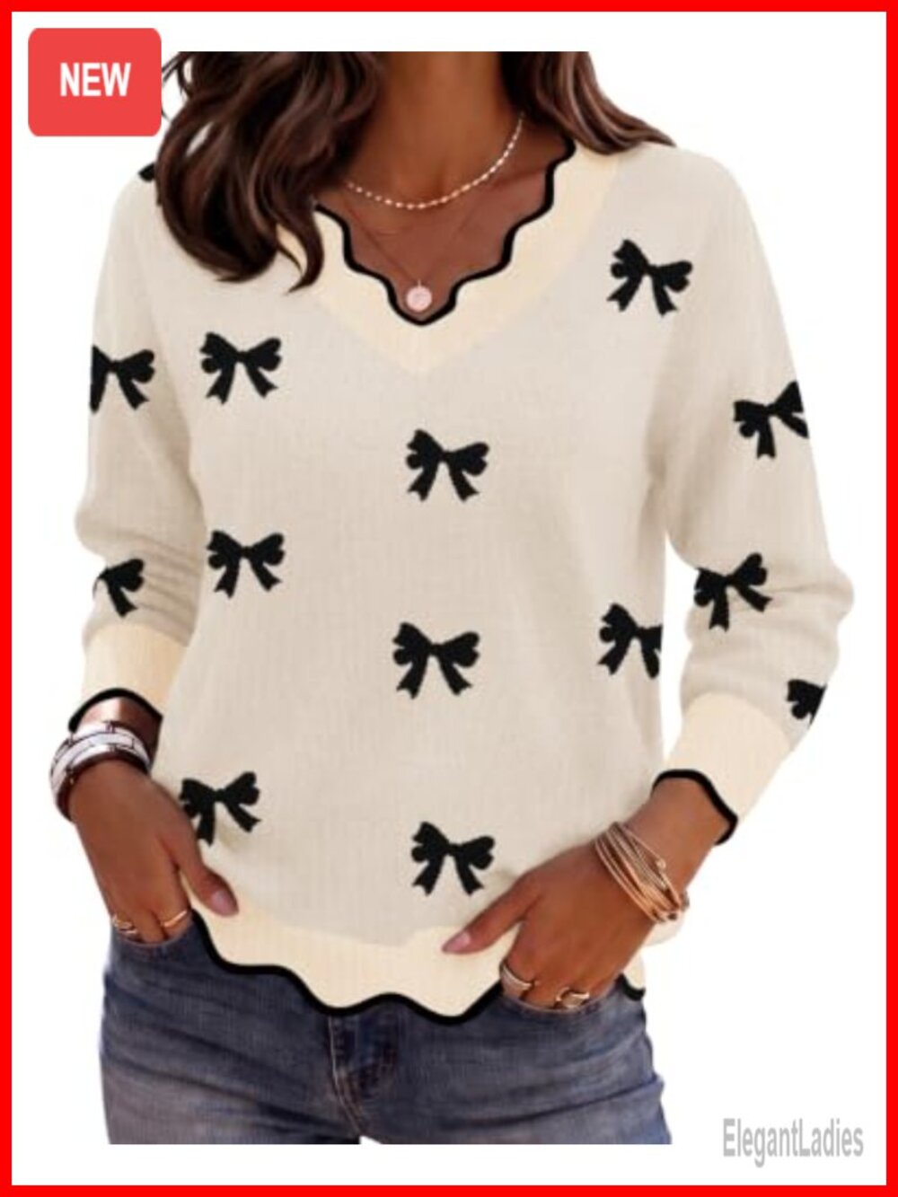 Long Sleeve V Neck Loose Knit Pullover Sweater for Fall Winter